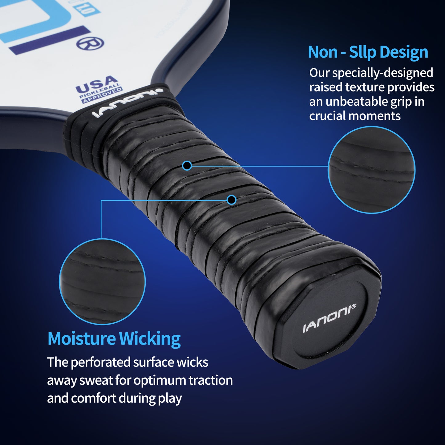 IANONI Pickleball Paddle - Carbon Abrasion Surface with High Grit & Spin, Pickleball Paddle with Polypropylene Honeycomb Core