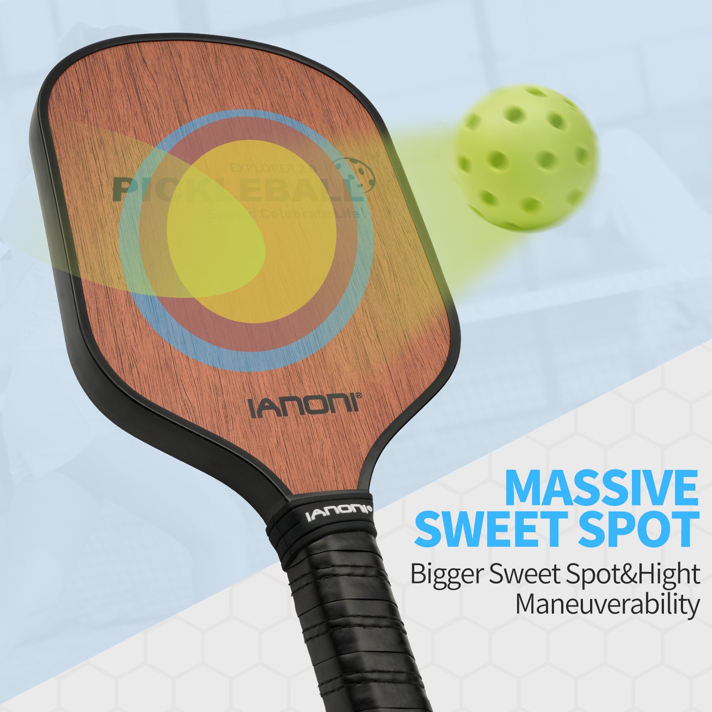 IANONI Pickleball Paddle - Carbon Abrasion Surface with High Grit & Spin, Sure-Grip Elongated Handle, Pickleball Paddle with Polypropylene Honeycomb Core