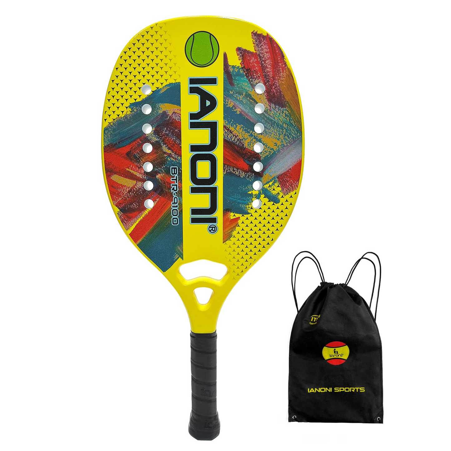 ianoni Beach Tennis Racket,Carbon Fiber Grit Face with EVA Memory Foam Core Beach Tennis Racket