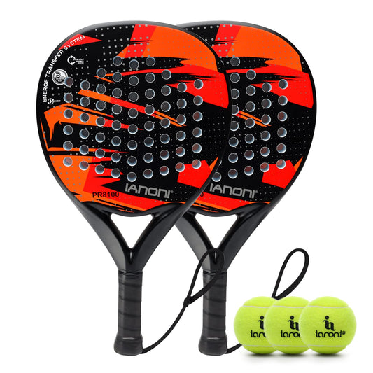 Paddle Tennis Racket Carbon Fiber Surface with EVA Memory Flex Foam Core POP Paddle Rackets-2 Paddle with 3 Balls