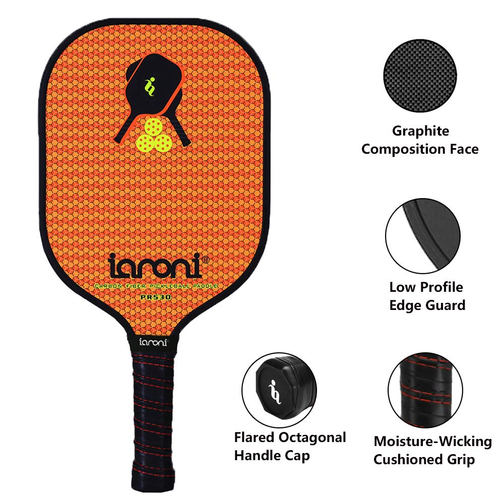 ianoni Pickleball Paddle, Graphite Carbon Fiber Pickleball Racket with Alu Honeycomb Core Lightweight Pickleball Racket with Bag for Beginner and Professional