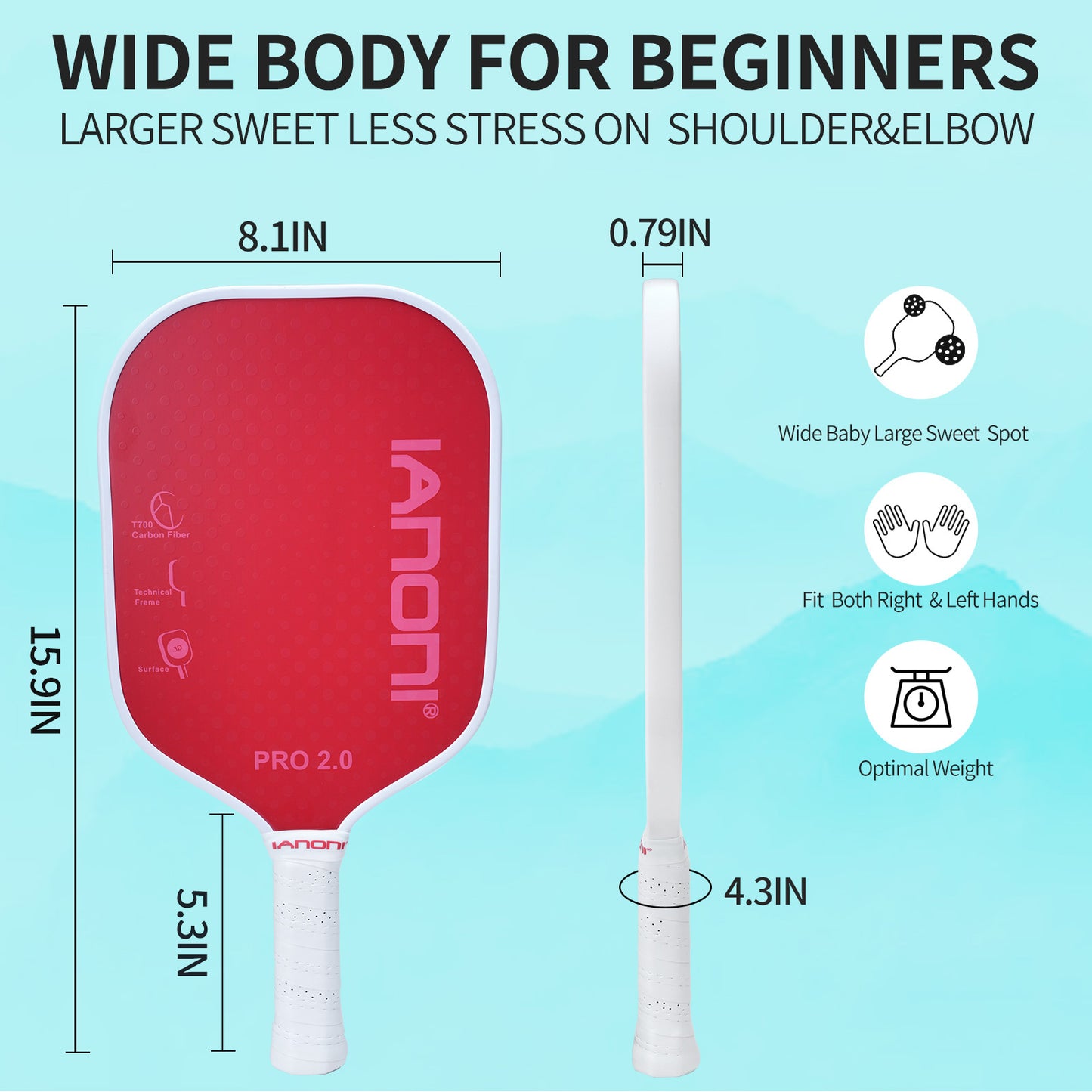 IANONI Optimum 3D Carbon Fiber Pickleball Paddles , Extreme Spin Technology for Increased Control,Graphite Pickleball Rackets with Large Sweet Spot or Head-Heavy Balance