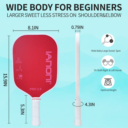 IANONI Optimum 3D Carbon Fiber Pickleball Paddles , Extreme Spin Technology for Increased Control,Graphite Pickleball Rackets with Large Sweet Spot or Head-Heavy Balance