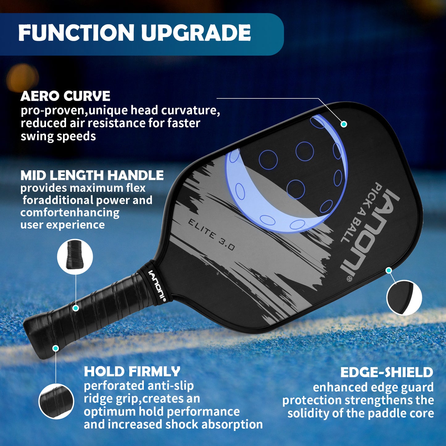 IANONI Pickleball Paddle - T700 Carbon Friction Textured Surface with High Grit&Spin and Agility, Pickleball Rackets with Highly Flexible and Fast Shot