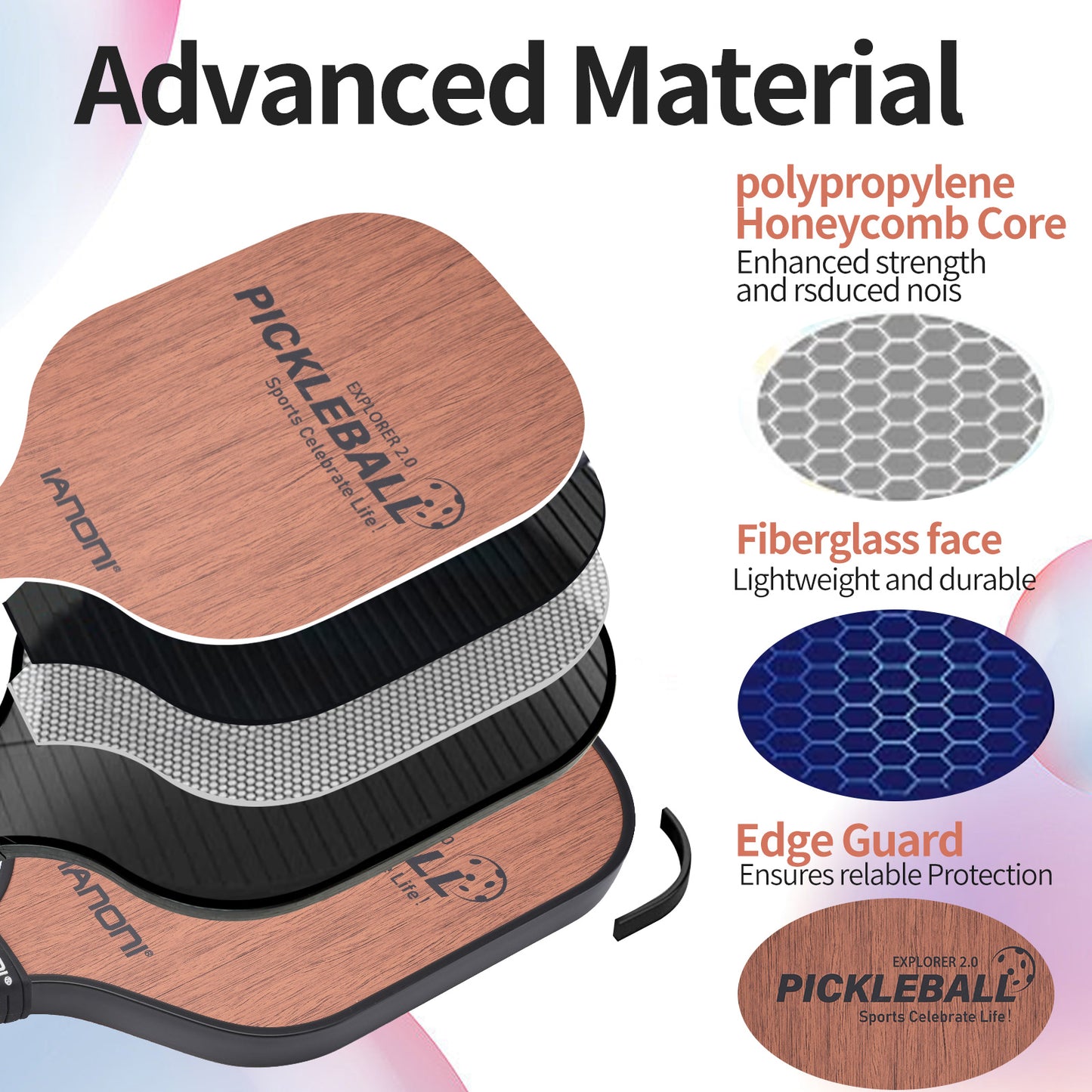 IANONI Pickleball Paddle - Carbon Abrasion Surface with High Grit & Spin, Sure-Grip Elongated Handle, Pickleball Paddle with Polypropylene Honeycomb Core
