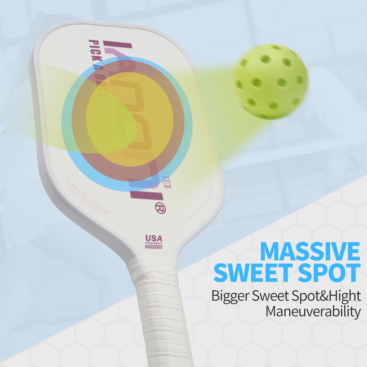 IANONI Pickleball Paddle - Carbon Abrasion Surface with High Grit & Spin, Pickleball Paddle with Polypropylene Honeycomb Core