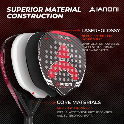 IANONI force pro 3K Carbon fiber -Glossy 360g 38mm paddle racket padel racquet