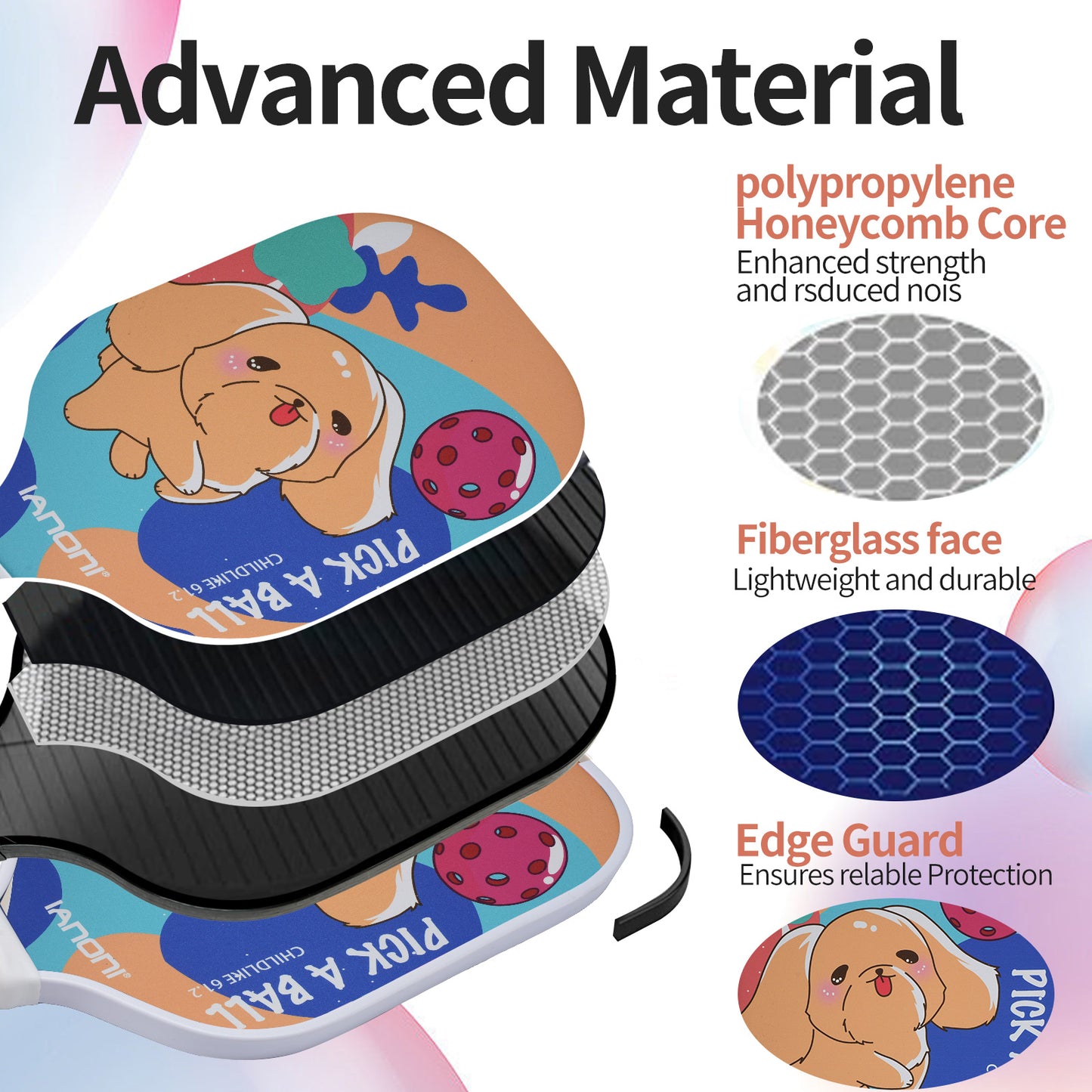 IANONI Pickleball Paddle for Kids – Child Size Paddle for Children 12 and Under, Fiberglass Surface & Polypropylene Honeycomb Polymer Core | Premium Grip