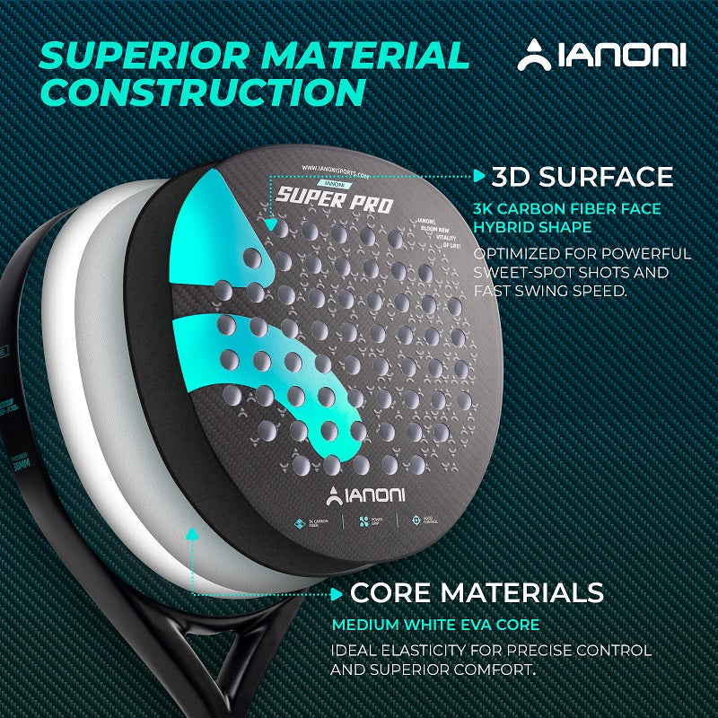 IANONI SUPER PRO 3K Carbon Fiber 3D Surface Paddle Tennis Racket