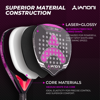 IANONI padel racket force pro 3K carbon fiber glossy 360g 38mm EVA core new design paddle racket