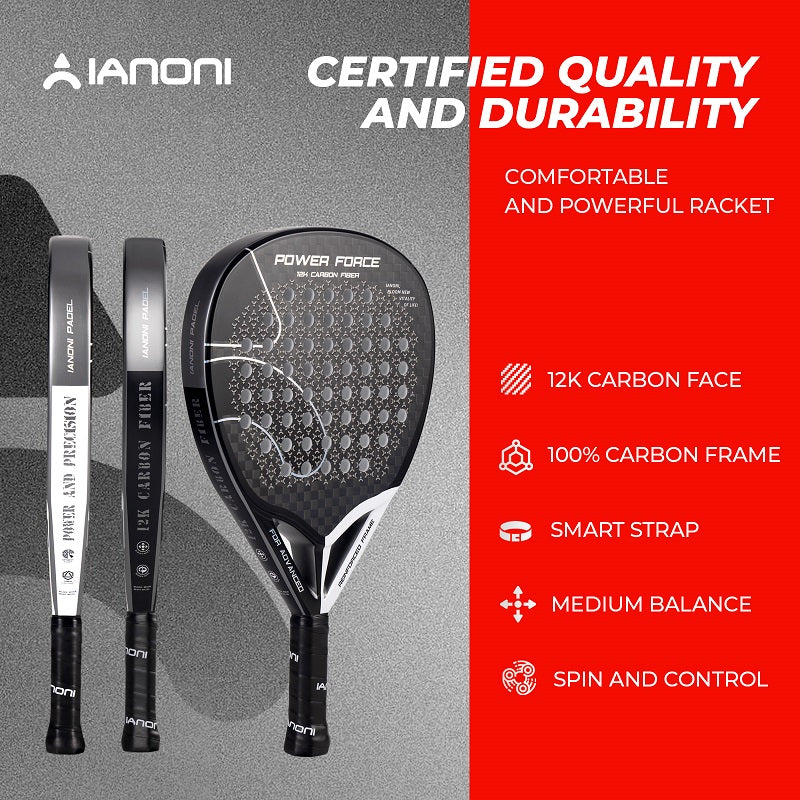 IANONI power force 12k carbon fiber face diamond shape laser effect 3d Surface high elasticity core padel racket