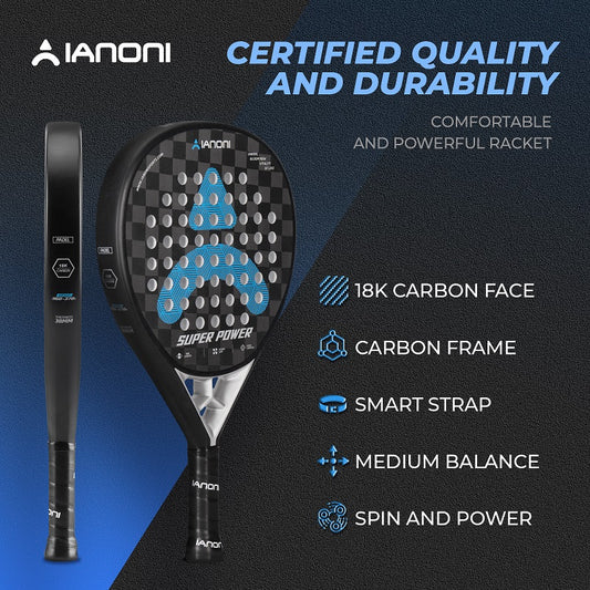 IANONI 18K carbon fiber rough surface SUPER POWER paddle tennis racket
