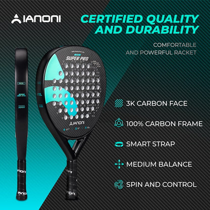 IANONI SUPER PRO 3K Carbon Fiber 3D Surface Paddle Tennis Racket