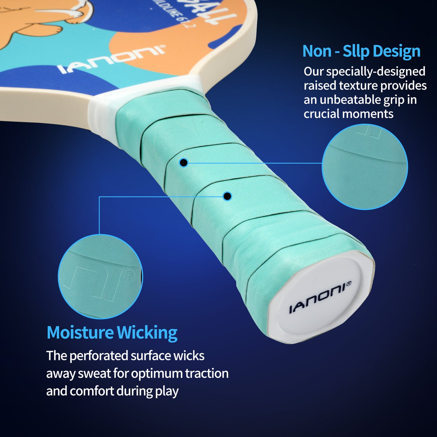 IANONI Pickleball Paddle for Kids – Child Size Paddle for Children 12 and Under, Fiberglass Surface & Polypropylene Honeycomb Polymer Core | Premium Grip