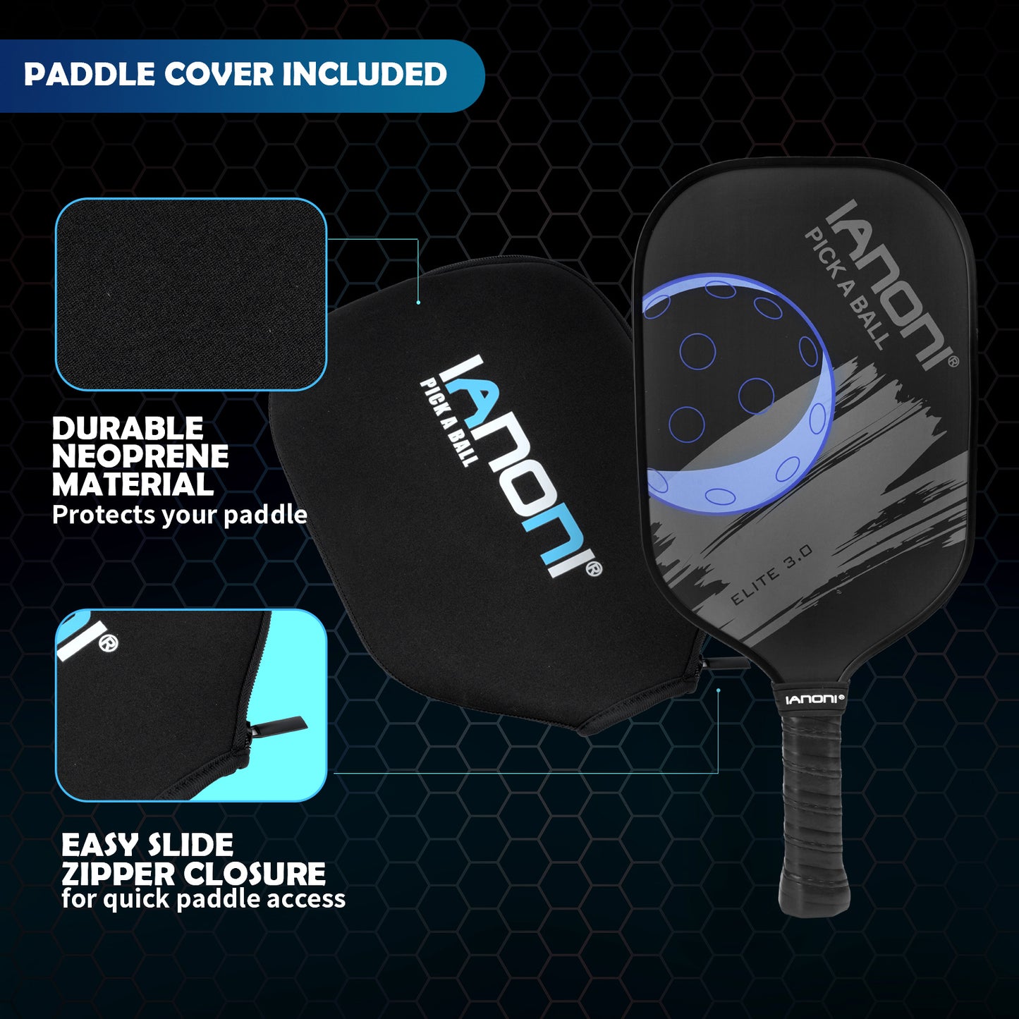 IANONI Pickleball Paddle - T700 Carbon Friction Textured Surface with High Grit&Spin and Agility, Pickleball Rackets with Highly Flexible and Fast Shot