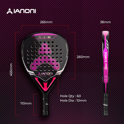 IANONI padel racket force pro 3K carbon fiber glossy 360g 38mm EVA core new design paddle racket