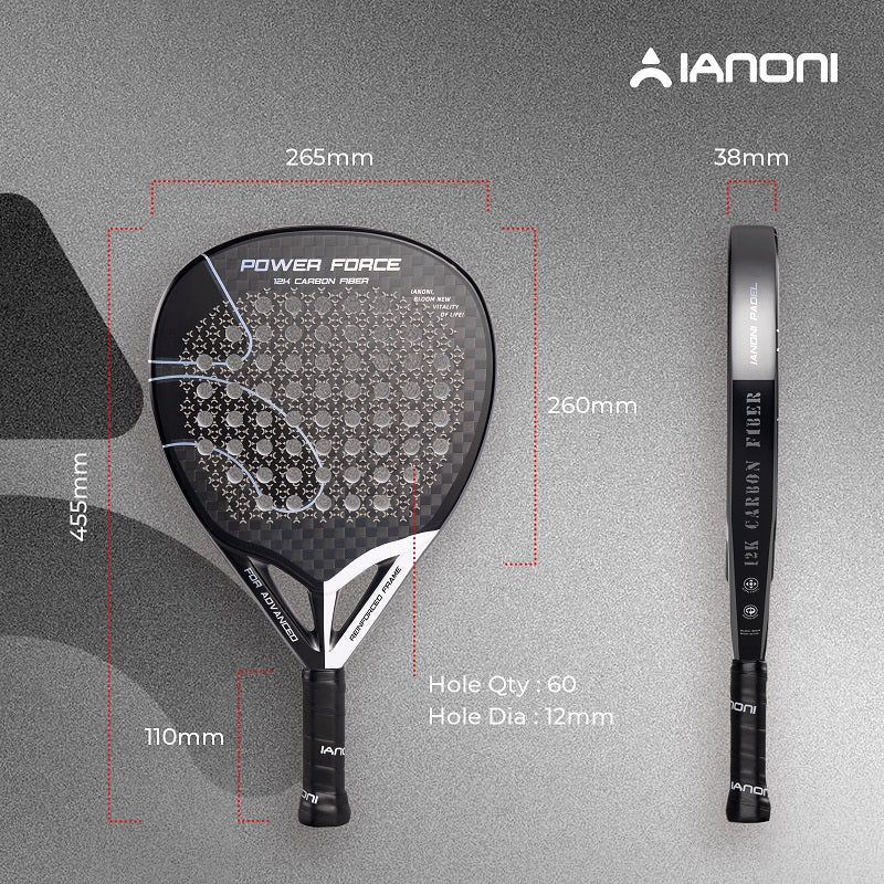 IANONI power force 12k carbon fiber face diamond shape laser effect 3d Surface high elasticity core padel racket