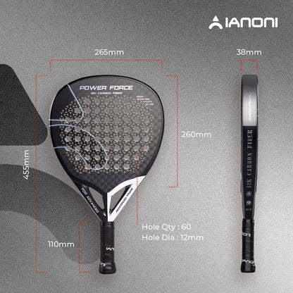 IANONI power force 12k carbon fiber face diamond shape laser effect 3d Surface high elasticity core padel racket