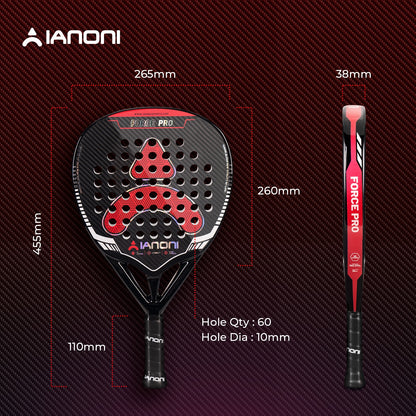 IANONI force pro 3K Carbon fiber -Glossy 360g 38mm paddle racket padel racquet