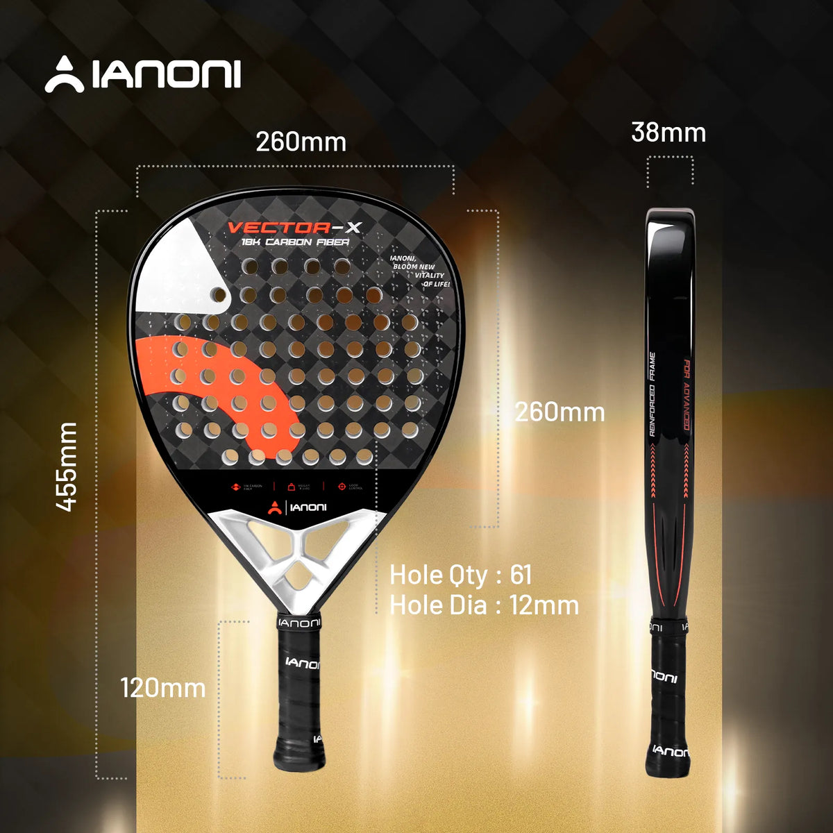 IANONI VECTOR-X Padel Racket – Orange