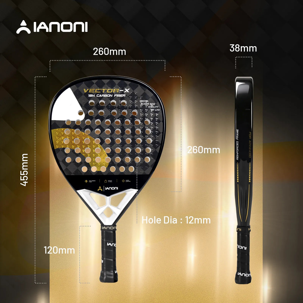 IANONI VECTOR-X Padel Racket – Gold