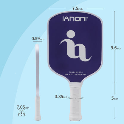 IANONI Pickleball Paddle for Kids – Child Size Paddle for Children 12 and Under, Fiberglass Surface & Polypropylene Honeycomb Polymer Core | Premium Grip