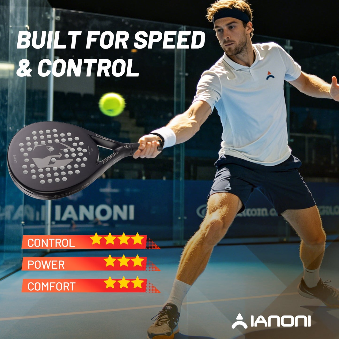 IANONI PR670 Black Mask Carbon Fiber Padel Racket