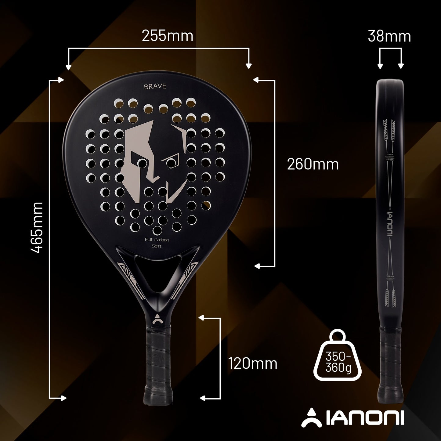 IANONI PR670 Black Mask Carbon Fiber Padel Racket