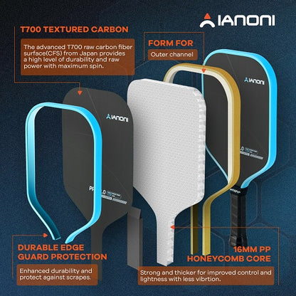 IANONI Pro 3.0 Pickleball Paddle blue T700 Raw carbon PP honeycomb