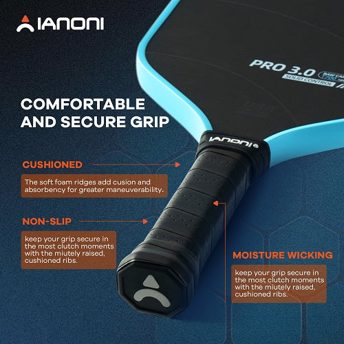 IANONI Pro 3.0 Pickleball Paddle blue T700 Raw carbon PP honeycomb