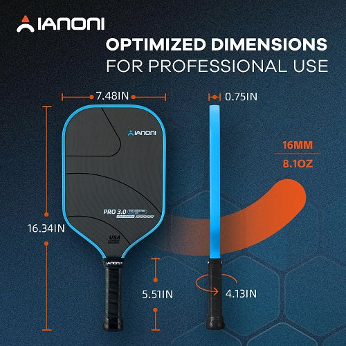 IANONI Pro 3.0 Pickleball Paddle blue T700 Raw carbon PP honeycomb