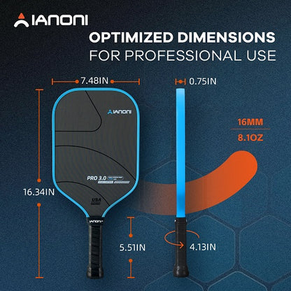 IANONI Pro 3.0 Pickleball Paddle blue T700 Raw carbon PP honeycomb