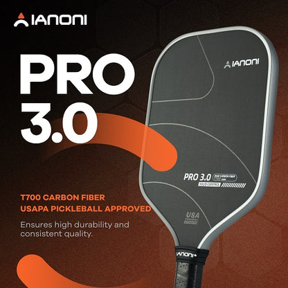 IANONI Pro 3.0 Pickleball Paddle Grey T700 Raw Carbon PP Honeycomb