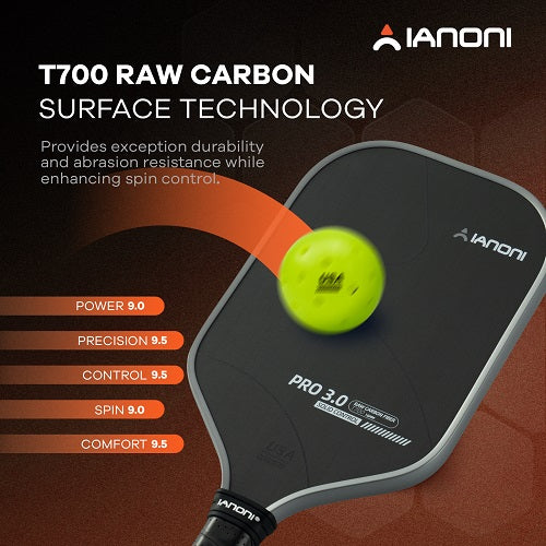 IANONI Pro 3.0 Pickleball Paddle Grey T700 Raw Carbon PP Honeycomb