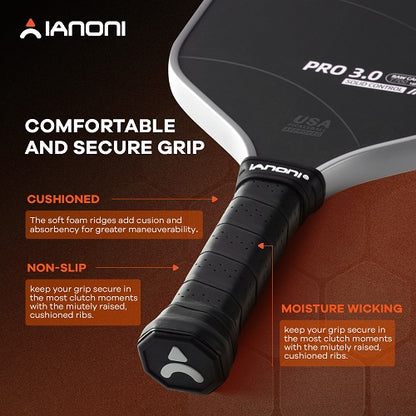 IANONI Pro 3.0 Pickleball Paddle Grey T700 Raw Carbon PP Honeycomb