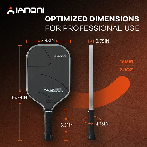 IANONI Pro 3.0 Pickleball Paddle Grey T700 Raw Carbon PP Honeycomb
