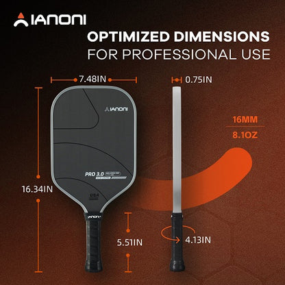 IANONI Pro 3.0 Pickleball Paddle Grey T700 Raw Carbon PP Honeycomb