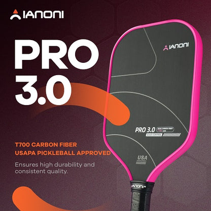 IANONI Pro 3.0 Pickleball Paddle Pink T700 Raw Carbon PP Honeycomb