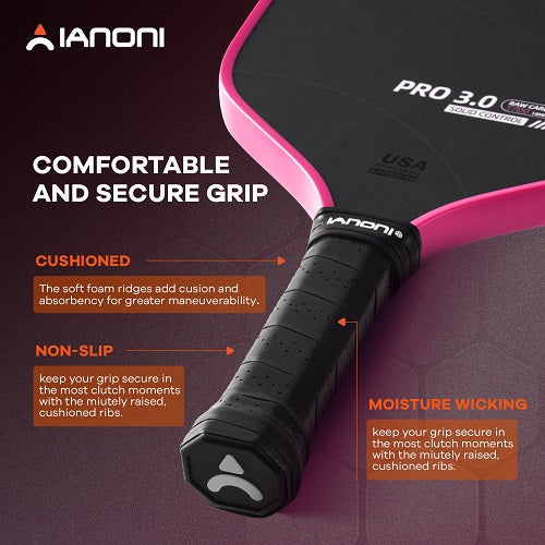 IANONI Pro 3.0 Pickleball Paddle Pink T700 Raw Carbon PP Honeycomb