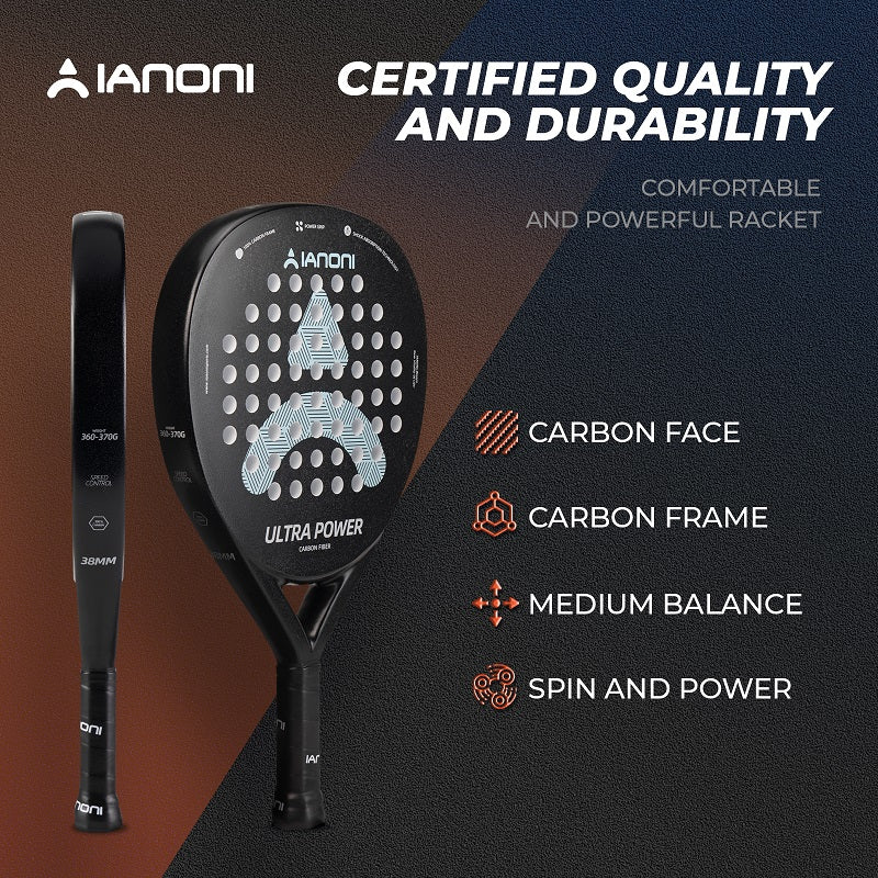 IANONI ULTRA POWER Black Carbon Fibe Rough Surface Paddle Tennis Racket