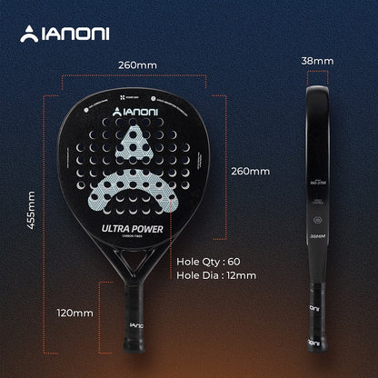 IANONI ULTRA POWER Black Carbon Fibe Rough Surface Paddle Tennis Racket