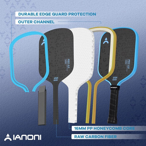 IANONI Pro 4.0 Blue Pickleball Paddle Raw Carbon Fiber PP Honeycomb