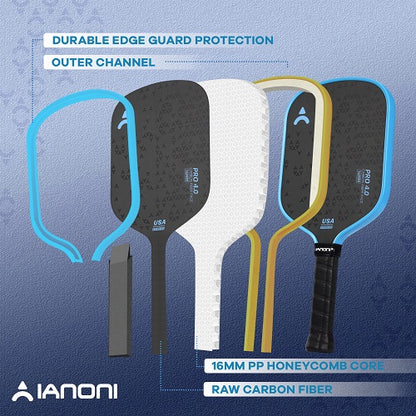 IANONI Pro 4.0 Blue Pickleball Paddle Raw Carbon Fiber PP Honeycomb