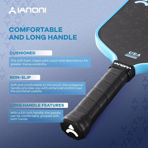 IANONI Pro 4.0 Blue Pickleball Paddle Raw Carbon Fiber PP Honeycomb