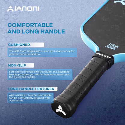 IANONI Pro 4.0 Blue Pickleball Paddle Raw Carbon Fiber PP Honeycomb