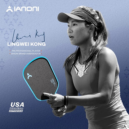 IANONI Pro 4.0 Blue Pickleball Paddle Raw Carbon Fiber PP Honeycomb
