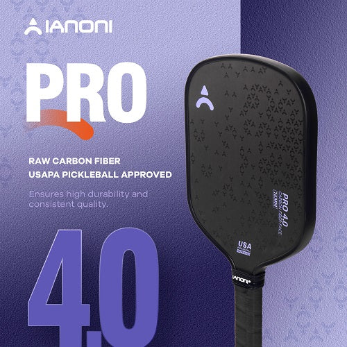IANONI Pro 4.0 Purple Pickleball Paddle Raw Carbon Fiber PP Honeycomb