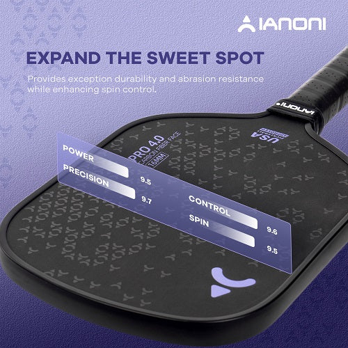 IANONI Pro 4.0 Purple Pickleball Paddle Raw Carbon Fiber PP Honeycomb