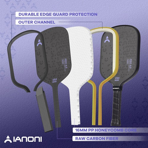 IANONI Pro 4.0 Purple Pickleball Paddle Raw Carbon Fiber PP Honeycomb
