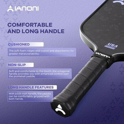 IANONI Pro 4.0 Purple Pickleball Paddle Raw Carbon Fiber PP Honeycomb